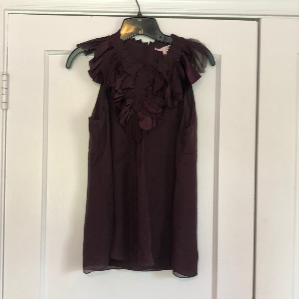 Rebecca Taylor Pleated Ruffle Neck Blouse